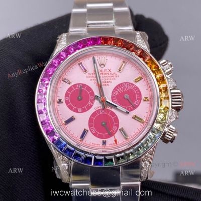 Noob Factory Cal.4130 Rolex Daytona Rainbow Pink Face Diamond Watches High Copy