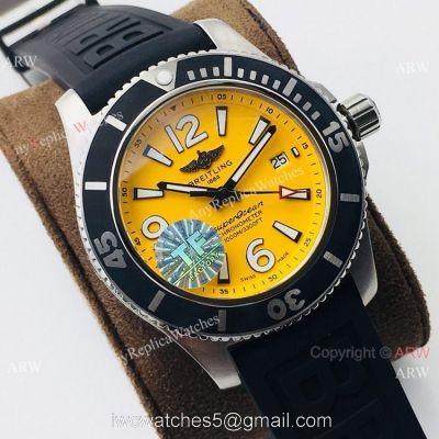 2021 New! TF Factory Breitling Superocean 44mm Watch Yellow Dial Rubber Strap