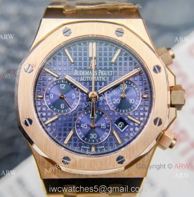 Grade 1A Replica Audemars Piguet Royal Oak Chronograph Watch ETA7750 All Rose Gold Blue Dial