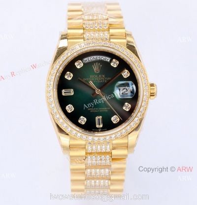(EW) Rolex Day-Date 36mm Green Gradient Dial Diamond Watch  2021 New