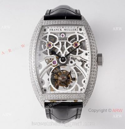 1:1 Super Clone Franck Muller Thunderbolt Tourbillon Iced Out Stainless Steel Watch  72 hour power reserve
