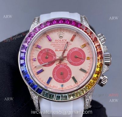 Noob Blaken Rolex Rainbow Daytona 4130 White Rubber Band Best Replica Watch