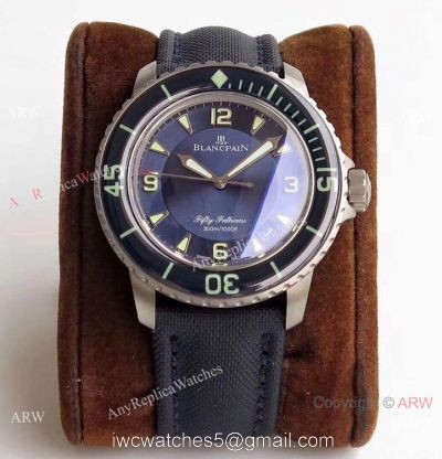ZF Factory Swiss Replica Blancpain Fifty Fathoms Watch Blue Dial Leather Strap
