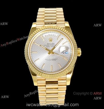 (GM Factory) Rolex Day-Date 40 Swiss 2836-2 Copy Watch Silver Grid dial