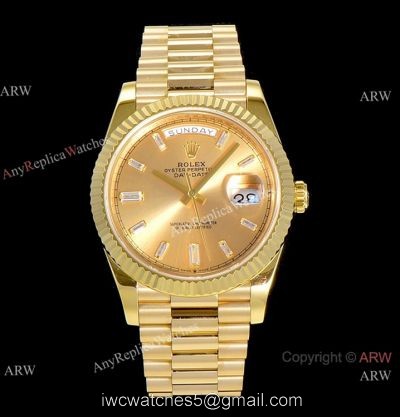 (GM Factory) AAA Replica Rolex Day-Date 40mm Gold Watch with Diamonds