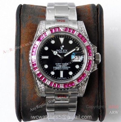 (ROF) Swiss Replica Rolex Oyster Perpetual Submariner Red Diamond Watch 2836 Movement