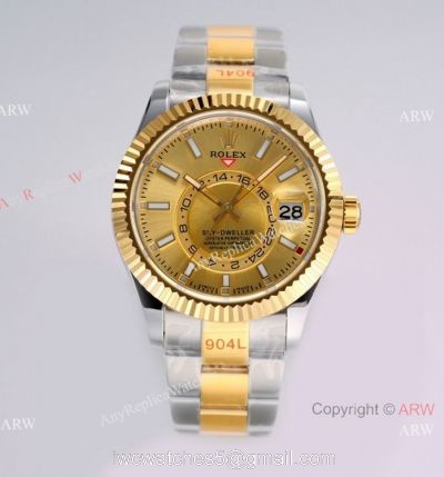 Swiss Grade One Rolex SkyDweller 42mm AI Factory 9001 Two Tone  1:1 Replica Watch For Men
