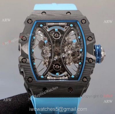 KV Factory 1:1 Best Copy Richard Mille Tourbillon Pablo Mac Donough RM 53-01 Watch Blue Rubber Strap