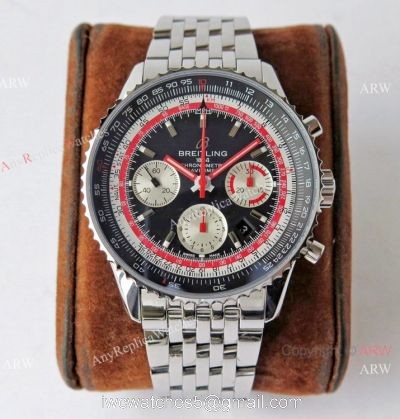 Swiss Grade 1A Breitling Navitimer Swiss Air 7750 Copy Watch BlackRed Dial