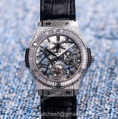 Swiss Grade Hublot Classic Fusion 42mm Knockoff Hublot Skeleton Diamond Watch