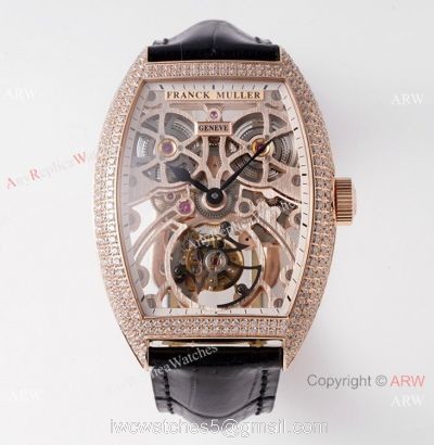 1:1 Super Clone Franck Muller Thunderbolt Tourbillon Iced Out Rose Gold Watch  72 hour power reserve
