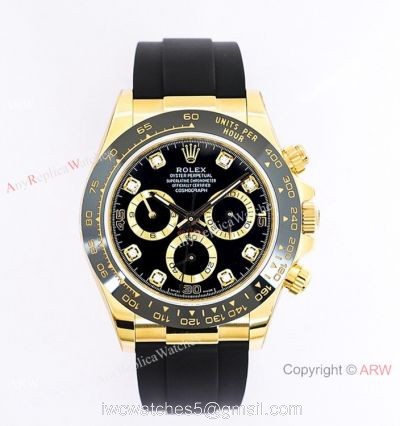 (EW) Swiss Copy Rolex Cosmograph Daytona EWF 7750 Black Diamond Dial Oysterflex Rubber 40mm
