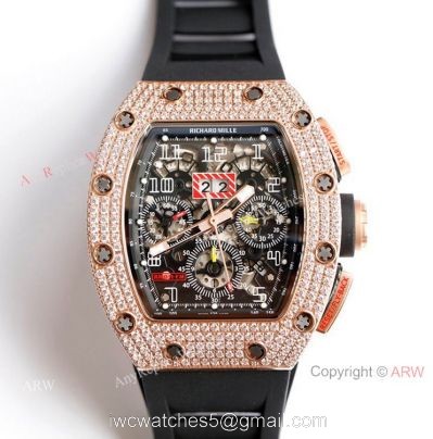 RM 011-FM Felipe Massa Rose Gold Diamond Richard Mille Knockoff Watches Asia 7750