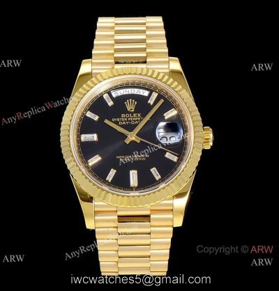 (GM Factory) Swiss Grade Rolex Day-Date 40mm Watch Gold Case Diamond Markers