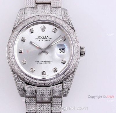 New Rolex Datejust ii 41mm Silver Dial Iced Out Rolex Diamond Watch Replica