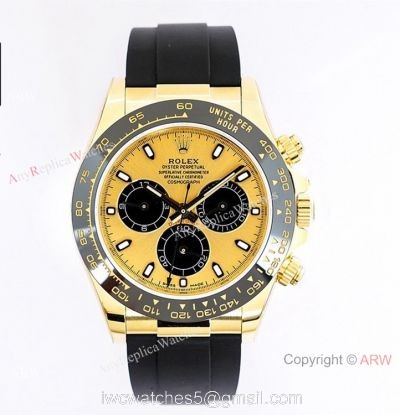 (EW) Swiss Copy Rolex Daytona EWF 7750 Black/Champagne Dial Ceramic Bezel Oysterflex Strap 40mm