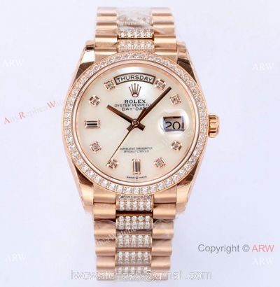 (EW) 1-1 Super Clone Rolex Day-Date Diamond 36mm White MOP Dial Watch with 3255 Movement