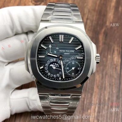 PPF Super Clone Patek Philippe Geneve Nautilus Moon phase Stianless Steel Gradient Blue Watch 40mm