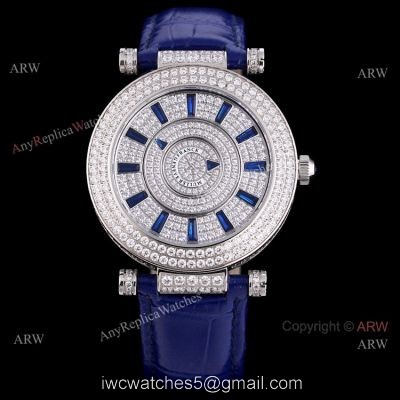 Iced Out Franck Muller Double Mystery Blue Leather Strap High Copy Watch