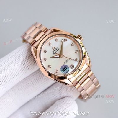 High End Replica Omega Constellation Ladies 34mm Rose Gold Watch With Diamonds