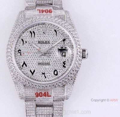 Diamond Rolex Arabic Numerals Iced Out Datejust 126334 Mens Watch Replica