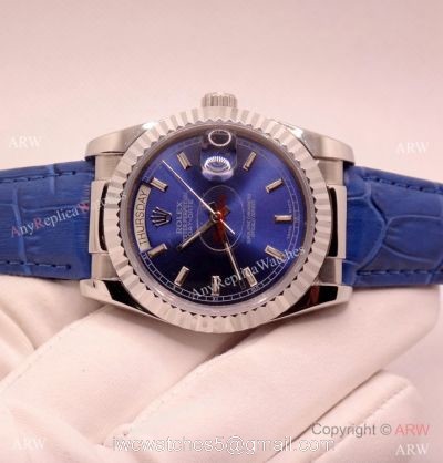 Low Price Replica Rolex Day-Date Blue Face Blue Leather Strap Watch 36mm