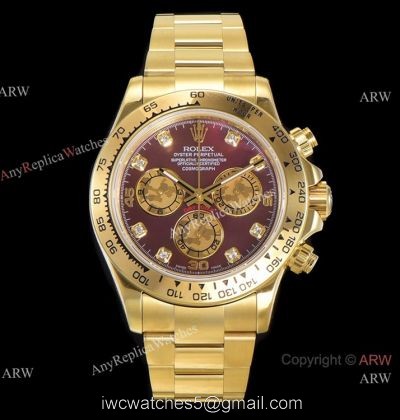 JH Factory AAA Swiss Rolex Daytona JH 4130 Chronograph Watch Rose Red Dial Yellow Gold 40mm