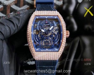 Replica Rose Gold Franck Muller V45 Revolution 3 Skeleton Watch With Diamonds for men