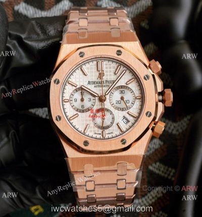 Knockoff Audemars Piguet Royal Oak Rose Gold Chronograph White Dial Watches 42mm