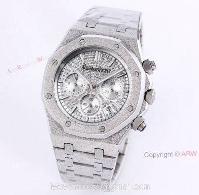 New Silver Frosted Gold Audemars Piguet Royal Oak Chronograph 41mm Copy Watch With Dimaonds Dial