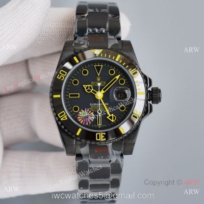 Swiss Copy Rolex Blaken Submariner Watch Gold Markers 904L Steel 40mm