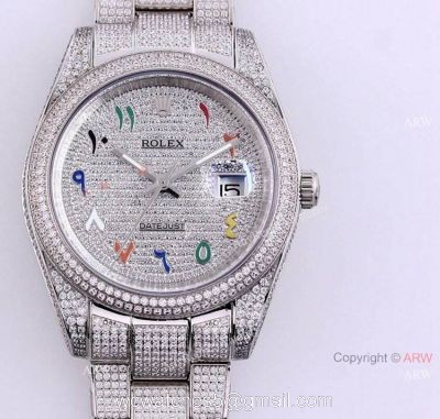 Full Diamond Rolex Datejust 41 Arabic Numerals Replica Watches Automatic For Men