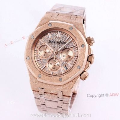 New Frosted Gold Audemars Piguet Royal Oak Rose Gold Chronograph 41mm Diamond Dial Replica Watch
