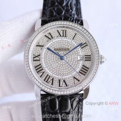 TW Cartier Ronde Solo de Cartier Watch Silver Iced Out Roman Markers
