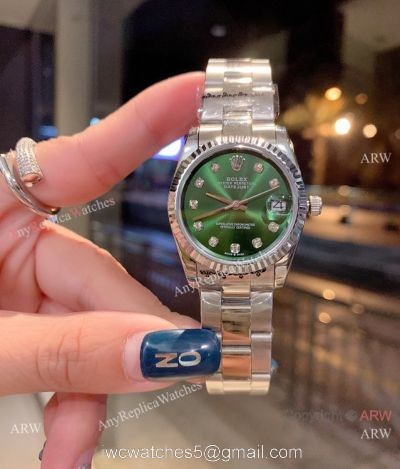 Low Price Rolex 31mm Datejust Watches Stainless Steel Green Diamond Dial