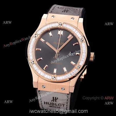 Copy Hublot Classic Fusion Rose Gold Diamond Watch Citizen 8215 Movement