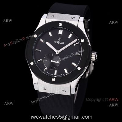 Mens Hublot Classic Fusion 42mm Black Dial Black Leather Strap Watch Replica