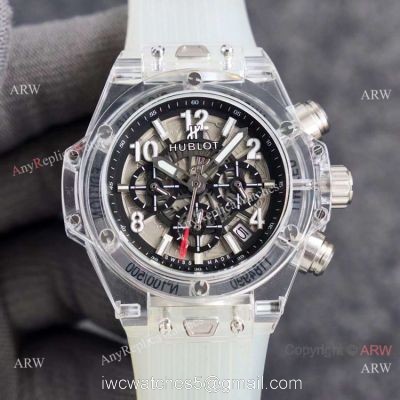 2021 New Hublot Unico Sapphire Transparent Chronograph Watch Black Inner