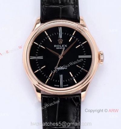 1:1 Replica Rolex Cellini Time EW Factory Swiss 3132 Automatic Watch Rose Gold Black Dial Watch For Men