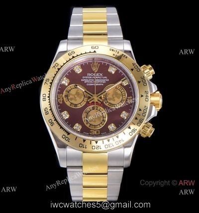 JH Factory Replica Rolex Daytona Swiss 4130 Chronograph Watch Rose Red Dial Two Tone