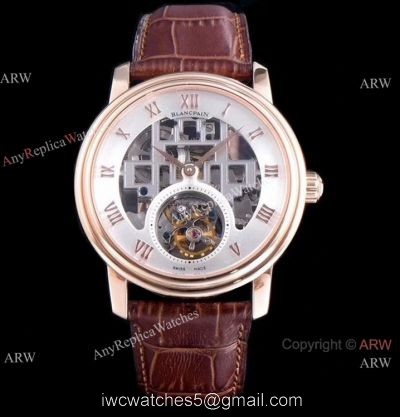 Super Clone Blancpain Fantasy Swiss Tourbillon Watch 43mm Rose Gold Skeleton