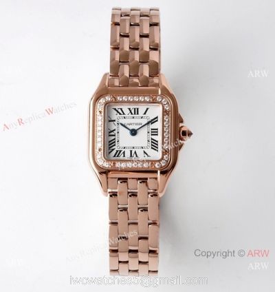 BV Factory Cartier Panthere De Swiss Quartz Watch Rose Gold Diamond Bezel 22mm for Women