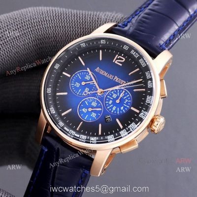 New Audemars Piguet Code 11.59 Blue Dial Blue Leather Strap Replica Watch 41mm