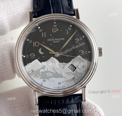 Swiss Grade Patek Philippe Classic Watch Mens Black Dial Black Leater Strap Replica