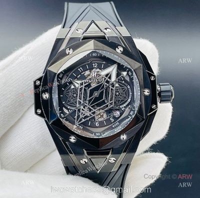 HB Factory New Hublot Big Bang Sang Bleu All Black Replica Watches 45mm