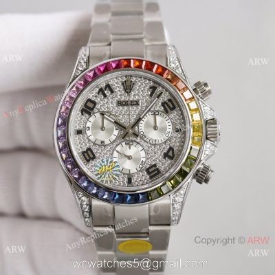 2021 NEW! Swiss Rolex Daytona JH 7750 904L Stainless Steel Watch Arabic Diamond Dial