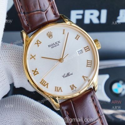 Gold Rolex Cellini White Dial With Roman Markers Swiss Replica Watches