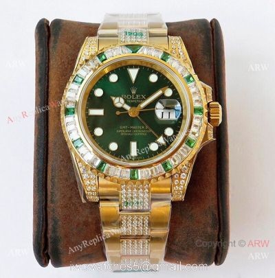 (ROF) Swiss Rolex GMT-Master II Custom Made Watch  Diamond Bezel All Gold 40mm