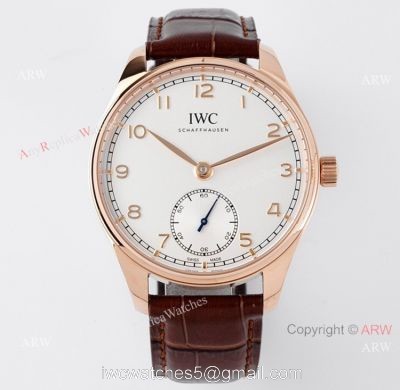 ZF Factory Iwc Portuguese 40 Rose Gold White Dial Brown Leather Strap Watch Replica