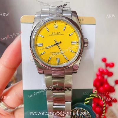 Rolex Oyster Perpetual 36mm Watch Yellow Dial Quartz Movement